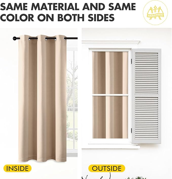 MIULEE Beige Blackout Curtains for Bedroom Living Room 96 Inches Long 2 Panels, Thermal Insulated Room Darkening Drapes Solid Grommet Top Noise Reduction Light Blocking Window Treatments 40x96 Inch
