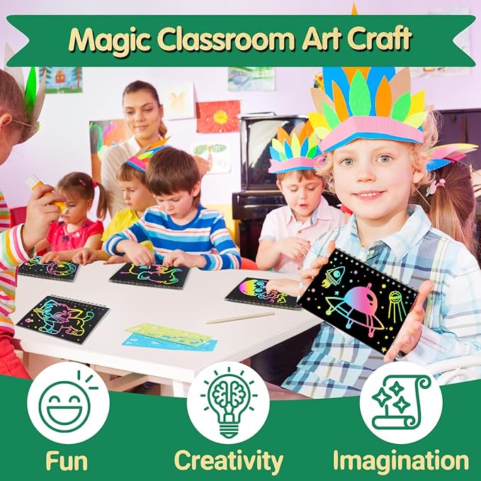 ZMLM Rainbow Scratch Party Favors Kids: Birthday Gifts Toy Bulk Scratch Art Notebook 24 Pack Birthday Goodie Bags Stuffers Girls Boys Art Craft Kit Pads Classroom Prizes School Supplies Teacher Return
