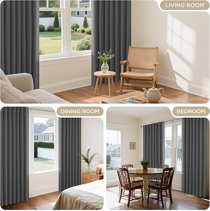 Joydeco Blackout Curtains 108 Inches Long, Thermal Insulated Black Out Curtains 2 Panels Set, Room Darkening Drapes for Living Room Window Rod Pocket Back Tab (W37 x L108 Inch, Light Grey)