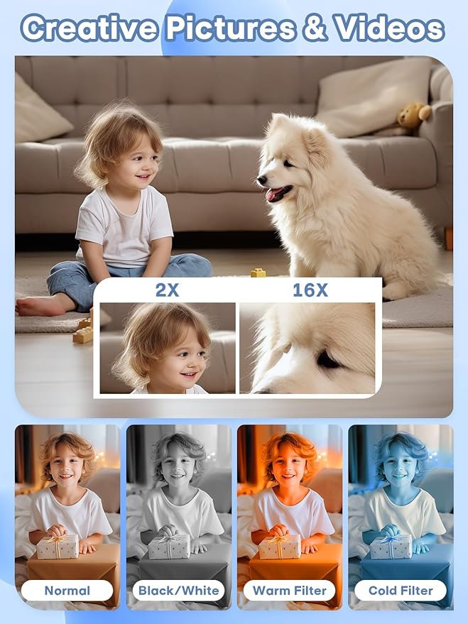 Digital Camera, 44MP Full HD 1080P Point and Shoot Camera with 64GB Card, Anti Shake 16X Zoom Compact Volg Cameras, Portable Small Camara Gift for Kids, Ages Teen Girl Boy - White