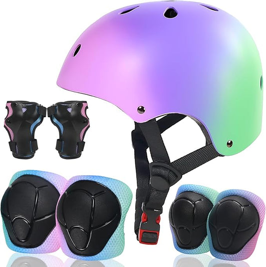 Kids Bike Helmet and Pads Set for Ages 2–14, CPSC Certified Adjustable Helmet with Knee Elbow Wrist Guards, for Skateboard, Scooter, Skating, Rollerblading, Multi-Sport Protective Gear