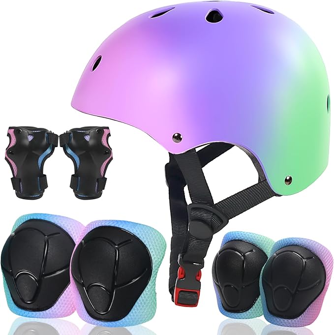 Kids Bike Helmet and Pads Set for Ages 2–14, CPSC Certified Adjustable Helmet with Knee Elbow Wrist Guards, for Skateboard, Scooter, Skating, Rollerblading, Multi-Sport Protective Gear