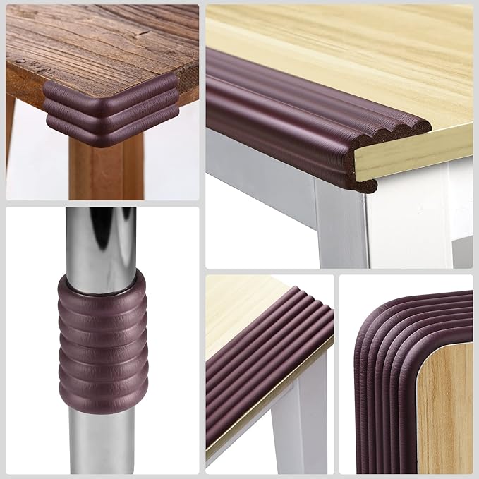 Baby Proofing Edge Corner Protector, 16.4 ft Edge Guards Padding with 3M Adhesive, Extra-Wide Soft Rubber Foam Padding, Furniture,Sharp Edge Safety Corner Edge Bumper Guard-Brown