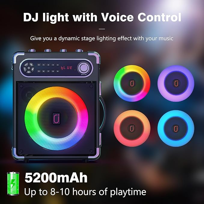 Karaoke Machine with 3 Wireless Microphones for Adults/Kids, Portable Bluetooth 5.3 Karaoke Speaker, Home Party Speaker with Disco Lights for Outdoor, PA System Supports TWS and TV connectivity