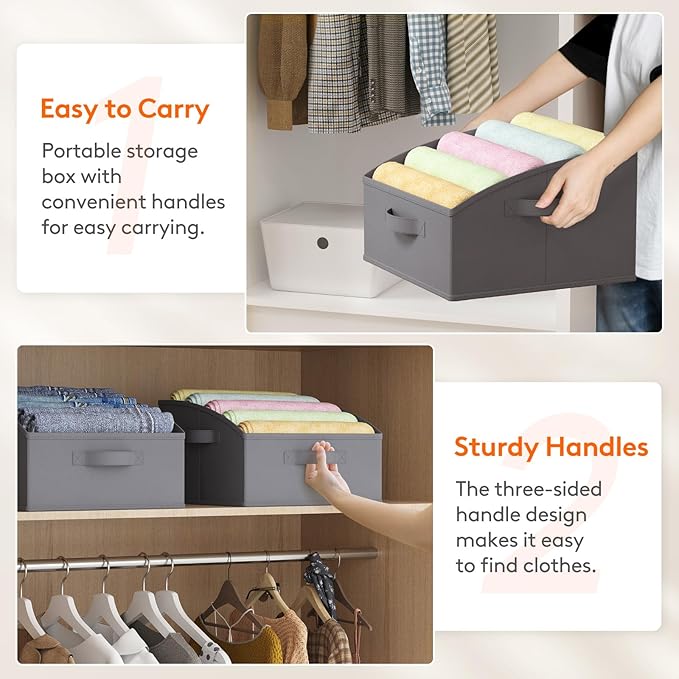 Lifewit Storage Baskets for Shelves, 6 Packs Non-woven Fabric Trapezoid Closet Organizer Bins with Handles, Foldable Clothing Containers Box for Clothes, Toy, Towel, Book, DVD, Hats, Small-Grey