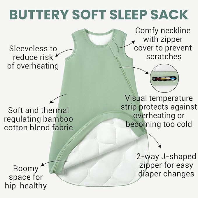 Baby Bamboo Sleep Sack, 70% Rayon Made from Bamboo 30% Cotton 1.0 TOG Infant Wearable Blanket