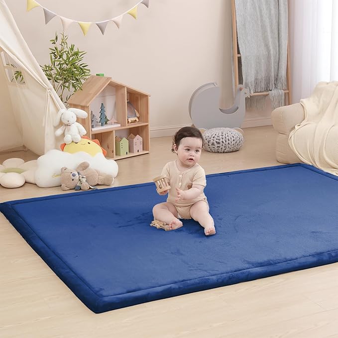 Baby Play Mat for Floor,1.3" Thick Memory foam Tummy Time Mat,Soft Coral Velvet Nursery Rug,Extra Large Non Slip for Toddlers,Infants,kids