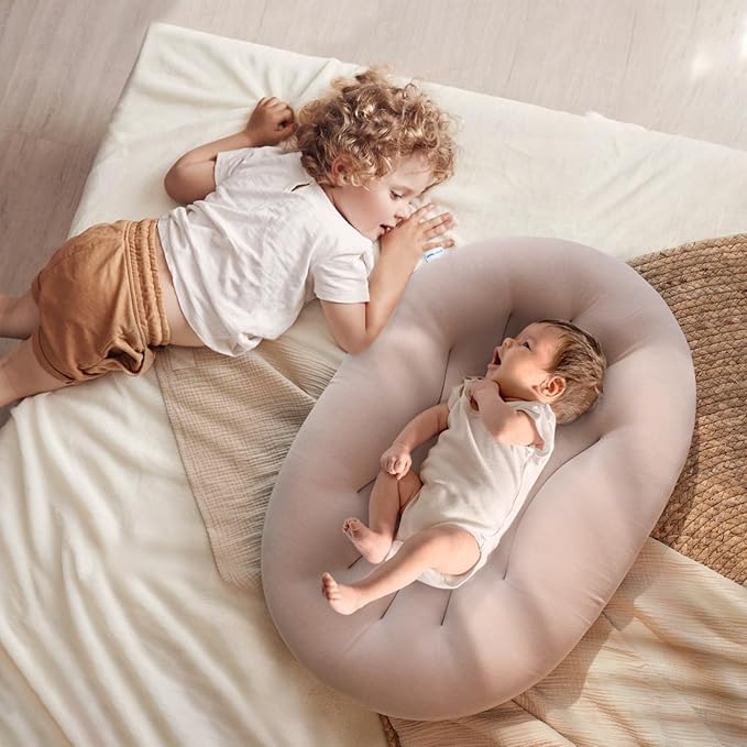 Baby Lounger for Newborn: Portable & Lightweight Pillow for Tummy Time Playtime & Diaper Changes - Skin-Friendly & Breathable for 0-12 Month Supervised Use