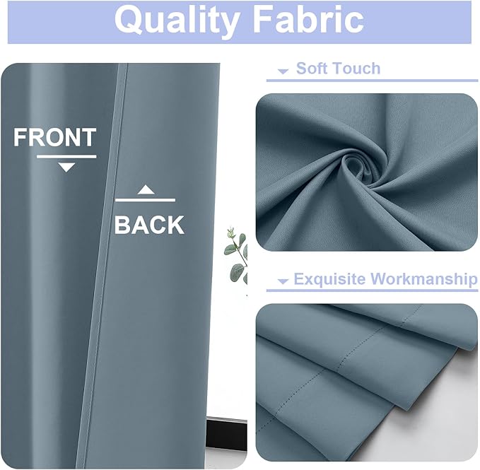 Simplebrand Ava Stone Blue Blackout Curtains for Bedroom 90 Inches Long 2 Panels Set, Solid Privacy Energy Saving Living Room Window Treatment Curtains Blackout Drapes, W50 x L90 Inch, Stone Blue