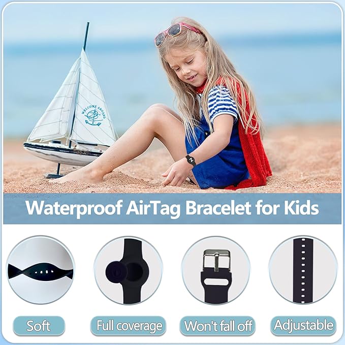 Waterproof Bracelet for AirTag Kids, Personalized Initial Letter Hidden Holder Compatible with Air Tag, Silicone Case for Airtag Adjustable Anti-Lost GPS Tracker for Toddler Child Elder, Z