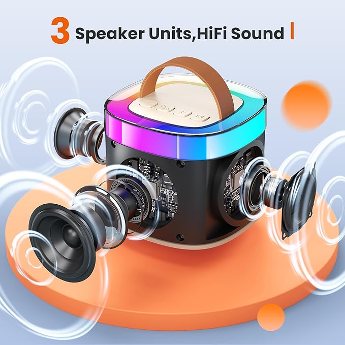 YLL Karaoke Machine for Adults Kids, Portable Bluetooth Karokee Speaker with 2 Wireless Microphones,Singing Karaoke Machine Built-in LED Lights for Birthday Gifts, Family Home Party(Beige)