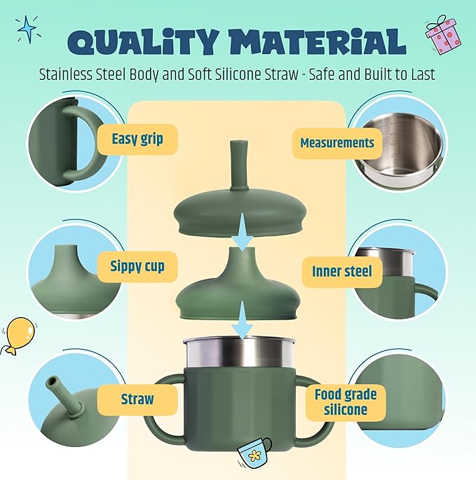 Jumble Dream Stainless Steel and Silicon Sippy Cup Baby Sippy Cup, Training Kids Cups with Silicon Straw, Toddler Tumbler with Spill Proof Straw |12 Month Plus Toddler Cup| BPA Free