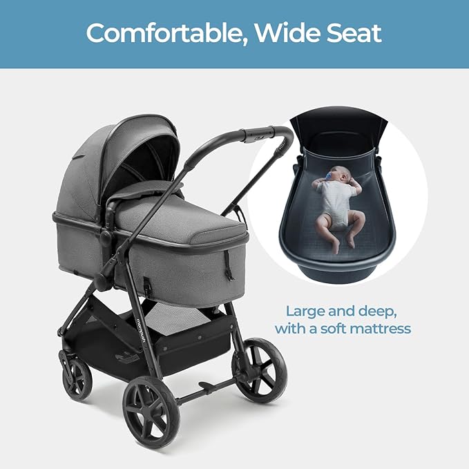 Mompush Wiz 2 in 1 Baby Stroller with Bassinet Mode, Convertible Infant Stroller for Newborn and Toddler with Reversible Seat and Large UPF 50+ Canopy