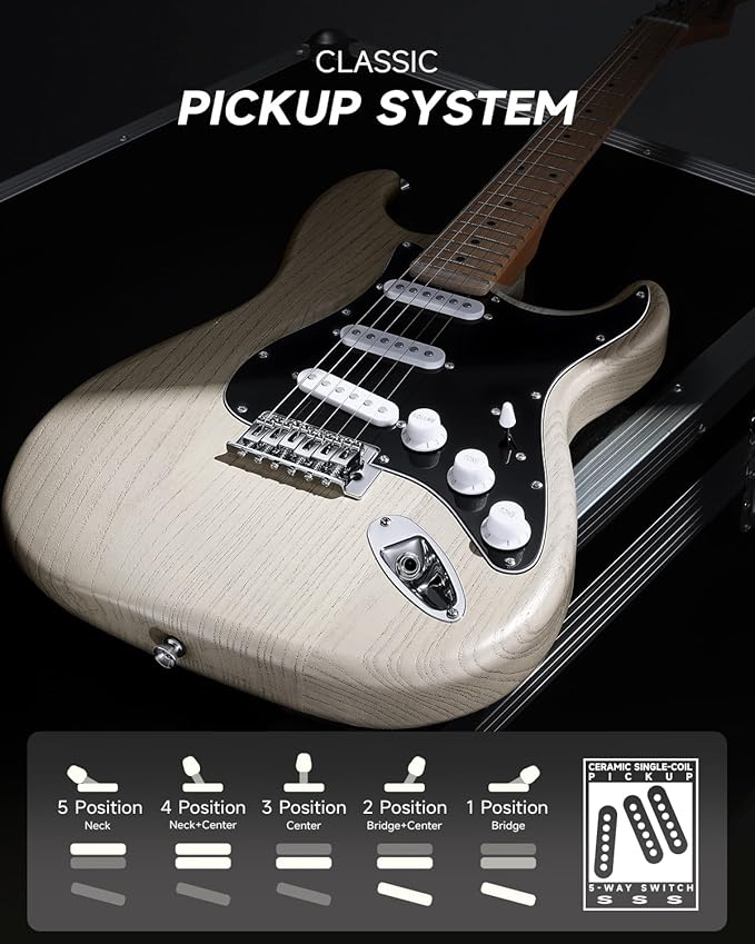 DONNER DST-80 Electric Guitar 39” Beginner Electric Guitar Kit with Amp, Classic SSS Pickup Complete with Gig Bag, Tuner, Capo, Strap, Picks, and Free Online Lessons, Bone White