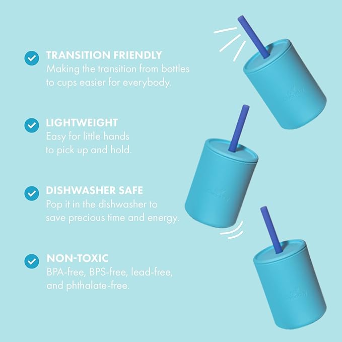 Avanchy Silicone Training Sippy Cup with Straw Lid – Tiny Cup for Babies 6+ Months to Toddlers 1 Year Old – 5 oz Infant Water Cup for Baby Led Weaning, Gray