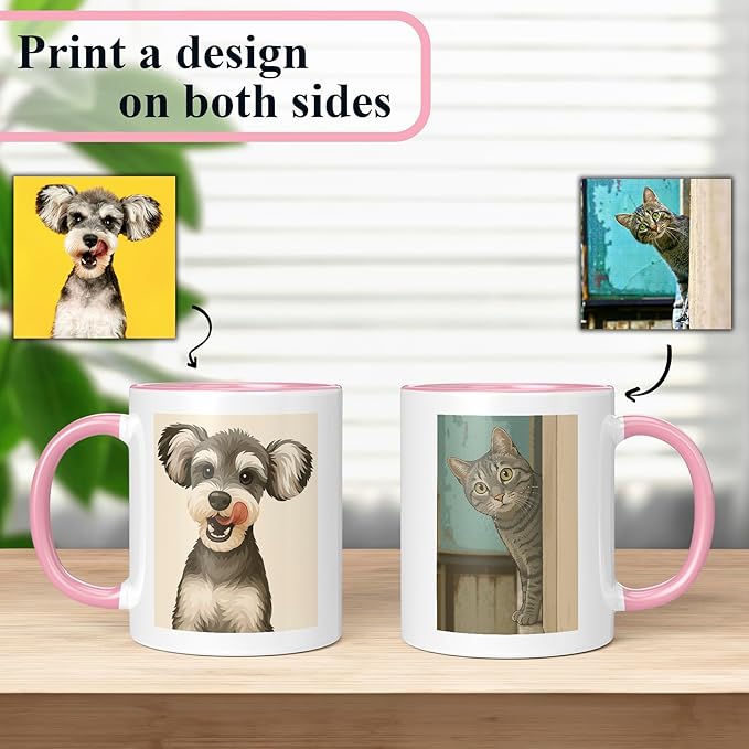 Personalized Coffee Mug, Custom Drawing Portrait Gift, Funny Customized Coffee Gift for Men & Women, Custom Mugs with Pictures, Pink 11oz Customized Ceramic Tea Cup