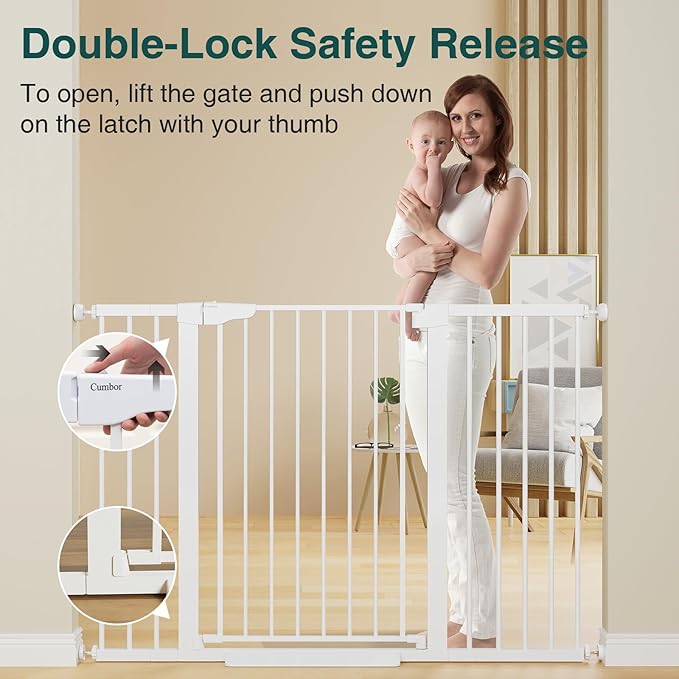 Cumbor 36" Extra Tall Baby Gate for Stairs, 29.7-54.2" Extra Wide Dog Gate for Doorways Hallways, Pressure Mounted Child Gate for Wide Opening, Auto Close Personal Safety for Babies and Pets, White