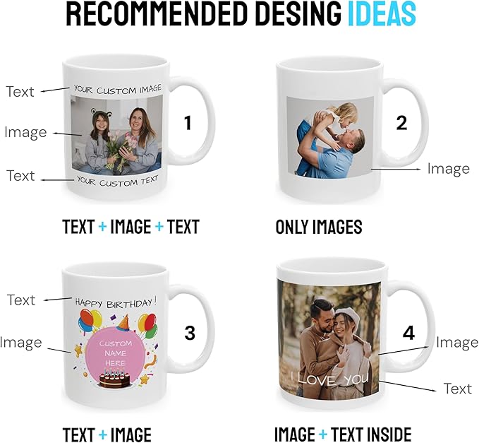 Personalized Coffee Mug – Custom Photo, Text, or Logo Ceramic Mug Tea Cup | Taza Personalizada with Picture or Message | Customized Gift Idea for Men & Women, Mom, Dad, Friends - White/Blue | 11oz