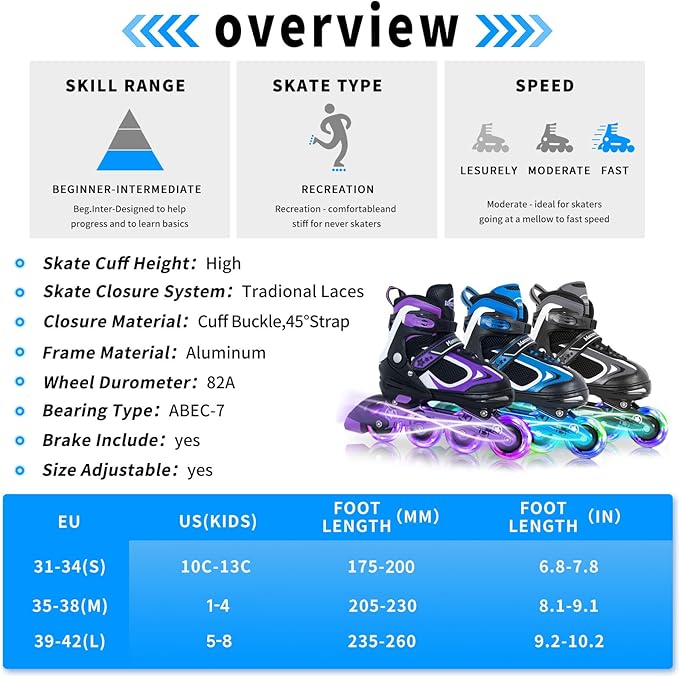 Nattork Blade Roller Skates for Boys with Light Up Wheel, Outdoor & Indoor Illuminating Black Inline Skates for Boys Little Kids Toddler Ages 5-8 4 5 6, Beginners