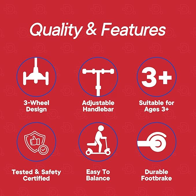 Red and Blue 3 Wheel Scooter with Seat for Kids – Light-Up LED Wheels, Adjustable Handlebar and Seat, Smooth PU Wheels, Wide Anti-Slip Deck, Rear Foot Brake – Toddler Outdoor Toys for Ages 2+
