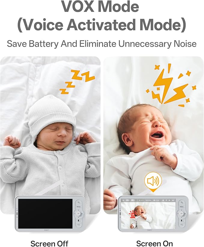 ARENTI Baby Monitor with 2 Cameras, Cry&Motion Detection, 2K Smart Baby Camera with 5'' Upgraded Wireless Display, 2 Way Audio, Super Night Vision, Lullabies, Breathing Light, Temp&Humidity Sensor