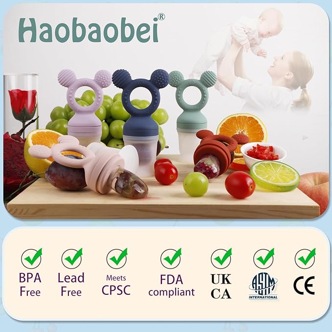 Baby Fruit Feeder, Frozen Teething Toys, Teether Pacifier with 3 Extra Teats, Infant Eating Essentials, BPA Free Baby Feeding Supplies (Grass Green)