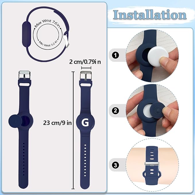 Waterproof Bracelet for AirTag Kids, Personalized Initial Letter Hidden Holder Compatible with Air Tag, Silicone Case for Airtag Adjustable Anti-Lost GPS Tracker for Toddler Child Elder, G