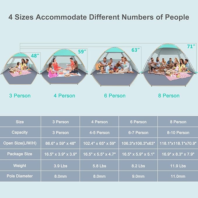 Gorich Beach Tent Sun Shelter for 3/4-5/6-7/8-10 Person with UPF 50＋ UV Protection, Lightweight & Easy Setup Beach Shade Canopy, Portable Beach Shade Tent Beach Cabana