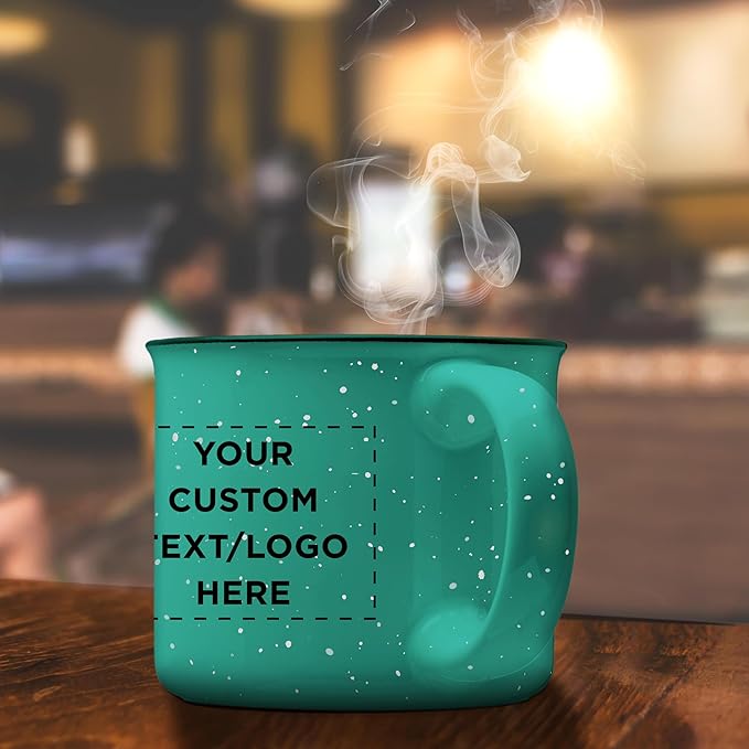 DISCOUNT PROMOS Custom Ceramic Campfire Coffee Mugs 13 oz. Set of 100, Personalized Bulk Pack - Perfect for Tea, Espresso, Cappuccino, Hot Cocoa - Mint