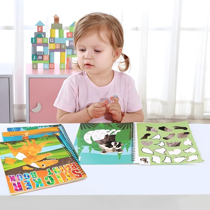 90shine 4PCS Sticker Books for Kids Ages 4-8 Includes Underwater Pet Dinosaur Rainbow Themed Multiple Designs Party Gift Create 44 Pictures