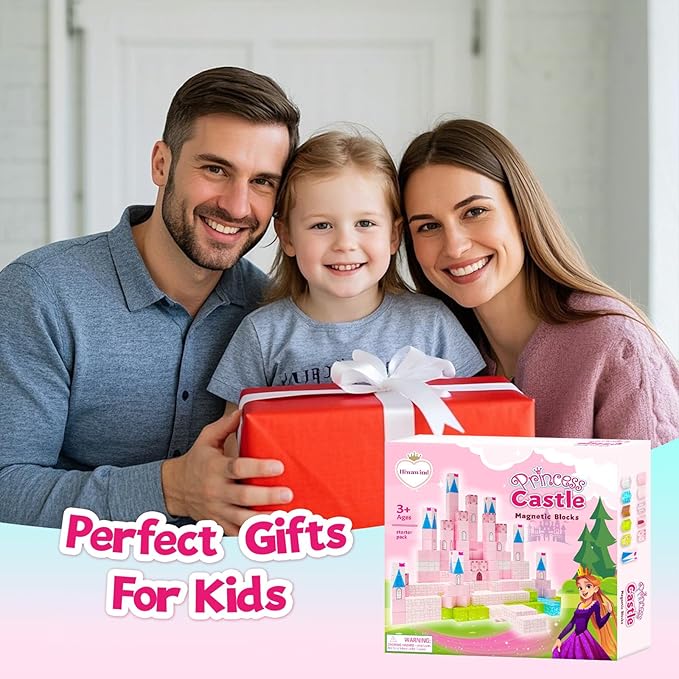 64 Pcs Magnetic Blocks-Princess Castle Collection World,Magnetic Building Blocks for 3+ Year Old Boys & Girls, Creative STEM Sensory Toys,Christmas Birthday Gifts for Kids Ages 3-8