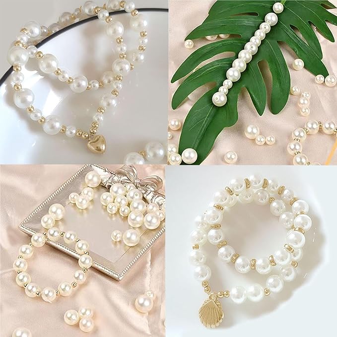 1000Pcs Pearl Beads for Bracelets Making, Pearl Beads for Jewelry Making for Adults, Silver Bracelet Beads DIY Kit, Silver Spacer Beads for Bracelets, Girls Friendship Bracelet Making Kit (Golden)