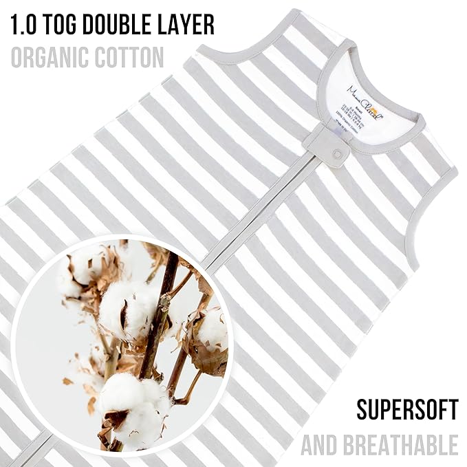 Baby Sleep Sack 1.0 TOG, Organic Cotton Baby Wearable Blanket with Two-Way Zipper, Swaddle Transition Baby Sleeping Bag, All-Season Sleep Sack for Newborn Infant Toddler Boy Girl, 2-Pack, 0-6 Month