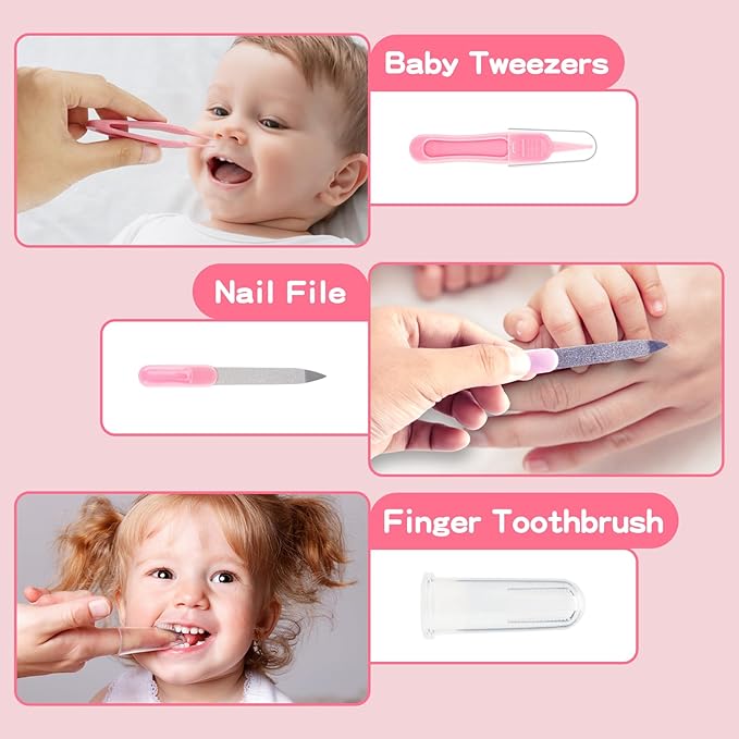 Baby Grooming Kit, Infant Safety Care Set with Hair Brush Comb Nail Clipper Nasal Aspirator,Baby Essentials Kit for Newborn Girls Boys(13 Pc Pink Kit)