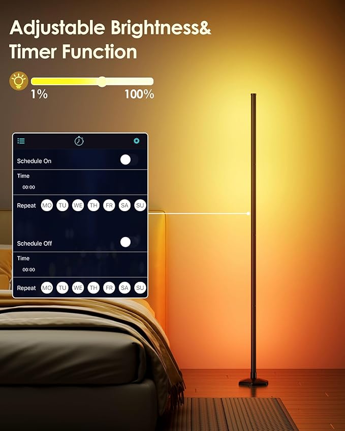 2PCS Smart RGB LED Corner Floor Lamp with App and Remote Control, 65" Color Changing Standing Lamp with Music Sync and 16 Million DIY Colors, Modern Floor Lamps for Bedroom Living Room Gaming Rooms