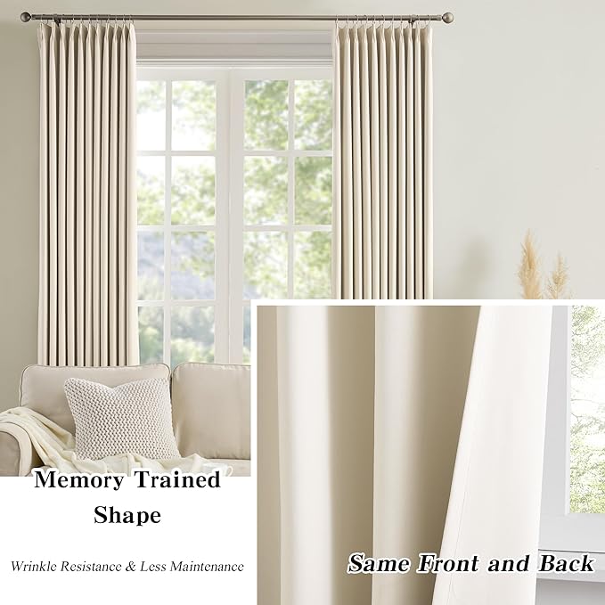 KEQIAOSUOCAI Pinch Pleated Curtains 108 Inches Long for Living Room 2 Panels Set Cream Beige, Luxury Modern Floor to Ceiling Curtains Room Darkening Thermal Window Drapes Decor 9 FT,40 Inch Wide