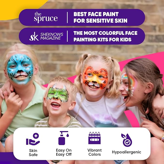 Blue Squid Body Crayon Sticks & Face Paint Kit Bundle - 18 XL Crayons & Markers for Skin & 18-color Face Painting Kit for Kids with 24x Stencils, Brushes, and Design Book, Ideal for Toddlers & Parties