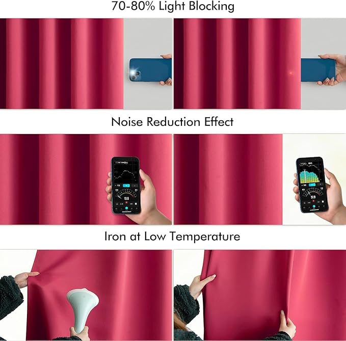 MIULEE Hot Pink Back Tab Blackout Curtains 84 Inch Length 2 Panels Set for Living Room Bedroom Privacy, Rod Pocket/Pinch Pleat Thermal Insulated Room Darkening Pleated Light Blocking Drapes