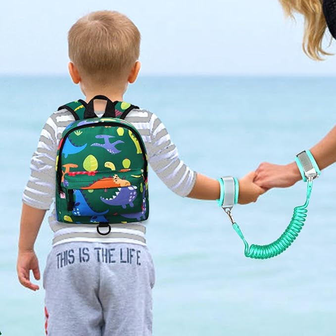 Accmor Toddler Backpack Leash, Cute Baby Backpacks with Anti Lost Wrist Link, Mini Kids Backpack Harness Leash for Outdoor Travel, Adorable Dinosaur Backpack Tether Walking Harness for Boys 1-3