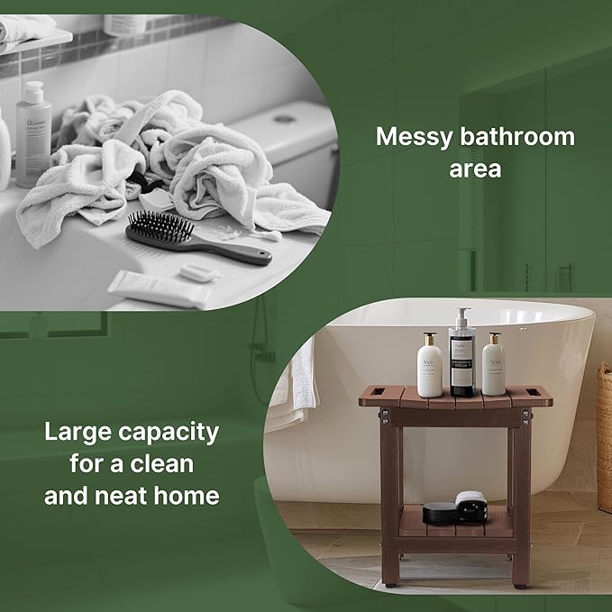 HDPE Shower Bench Seat Capacity 300LB, Waterproof Bathroom Stool with Side Carry Holes, Compact 16.8" L Design, Non-Slip Shower Seat for Elderly, Shaving Legs & Spa - Indoor/Outdoor Use(Brown)