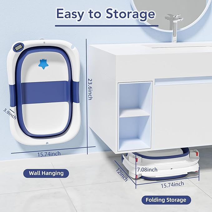 Collapsible Baby Bathtub,Baby Bath Tub with Soft Cushion & Thermometer,Baby Bathtub Newborn to Toddler 0-36 Months,Portable Travel Baby Tub