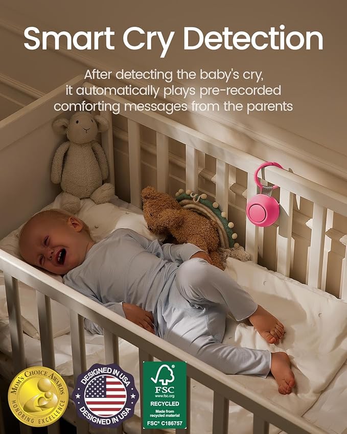 2025 Mom's Choice Awards, Portable Sound Machine for Baby Adult, AI Cry Detection, 18 Soothing Sound, Bluetooth Rechargeable White Noise Machine for Home Travel, Nursery Light, Barbie Pink