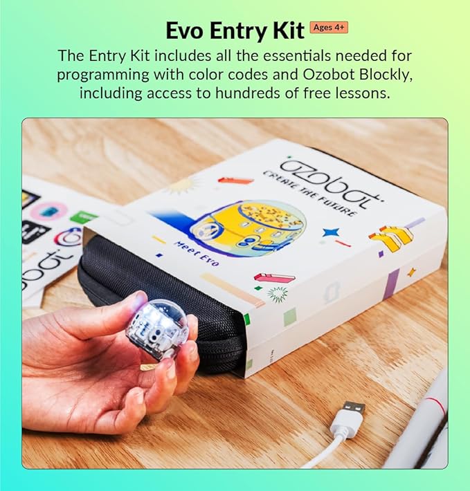 Evo Entry Kit: Interactive Coding Robot, Kids Ages 5+, Includes Color Code Markers, Charging Cable, Zip Case, Access to 700+ STEM Lessons - Educators & Parents, No Coding Experience Required
