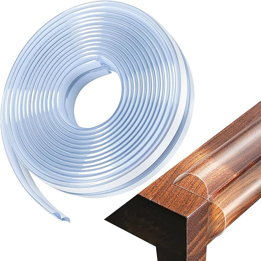 Baby Proofing, 0.4in Edge Protector Strip Clear, Thickened Silicone Soft Corner Protectors with Upgraded Pre-Taped Strong Adhesive, 9.8ft Edge Protectors for Cabinets, Tables, Drawers (White)