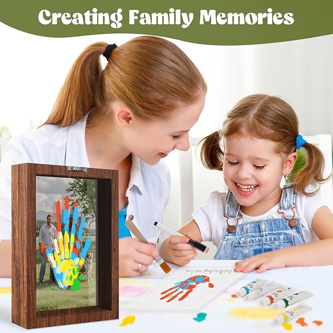Family Handprint Kit, DIY Baby Hand and Footprint Handmade Keepsake Wooden Frame, Family Gifts with 5 Non-Toxic Baby-Safe Paint, Ideas Gift for New Parents Couple Friends