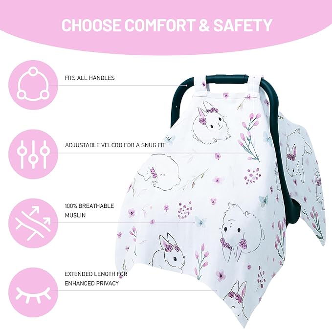 80S Muslin Car Seat Cover for Babies - Soft & Breathable Infant Carrier Canopy, Lightweight Sunshade for Summer, Universal Fit for Baby Boys & Girls