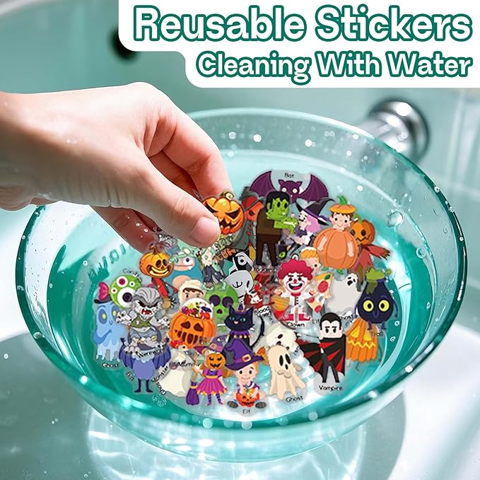 2 Set Halloween Reusable Sticker Books for Toddlers 3+, Halloween Stickers for Kids, Sticker Book for Toddlers 3+ Years, Halloweens Gifts for Kids Girls Boys