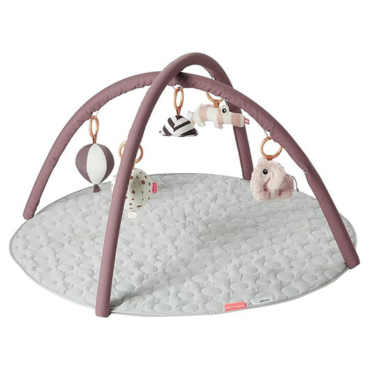 Done by Deer Deer Friends Powder Activity Play Mat with Five Hanging Toys - Soft and Interactive Floor Mat for Kids with Croco, Elphee, Mirror, and Chime Balloons - Perfect for Newborns and Toddlers