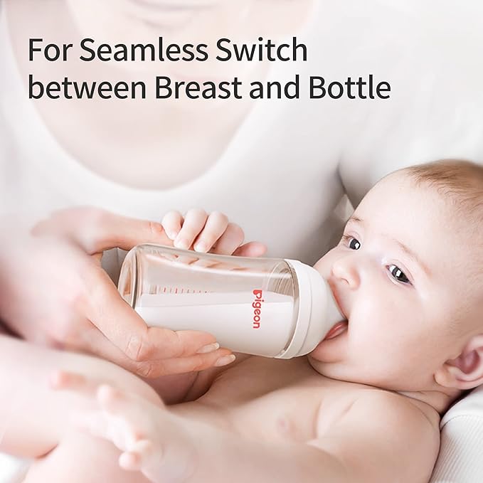 Pigeon Silicone Nipple (M) with Latch-On Line, Natural Feel, 3+ Months, 4 Counts