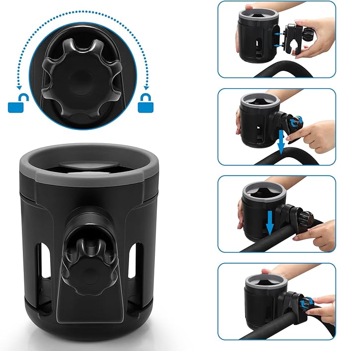 Accmor Universal Cup Holder, Stroller Cup Holder, 360° Rotatable Large Caliber Designed Bottle Holder for Stroller, Bike, Wheelchair, Walker, Scooter